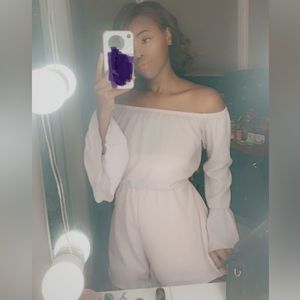 Lavender off the shoulder romper shorts